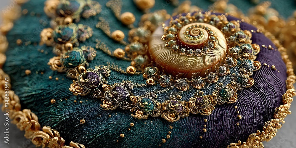filigree luxurious ornaments, surreal metallic fractal patterns, fantasy floral ornate