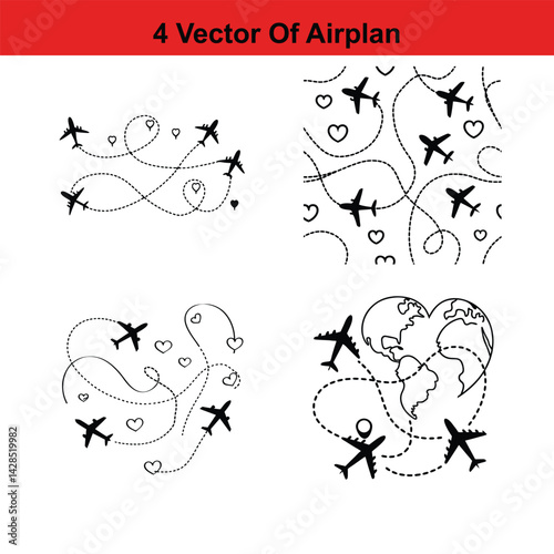 Flying Airplane Destinations Background,
Airplane Pattern - Seamless - Illustration,Air Travel,
