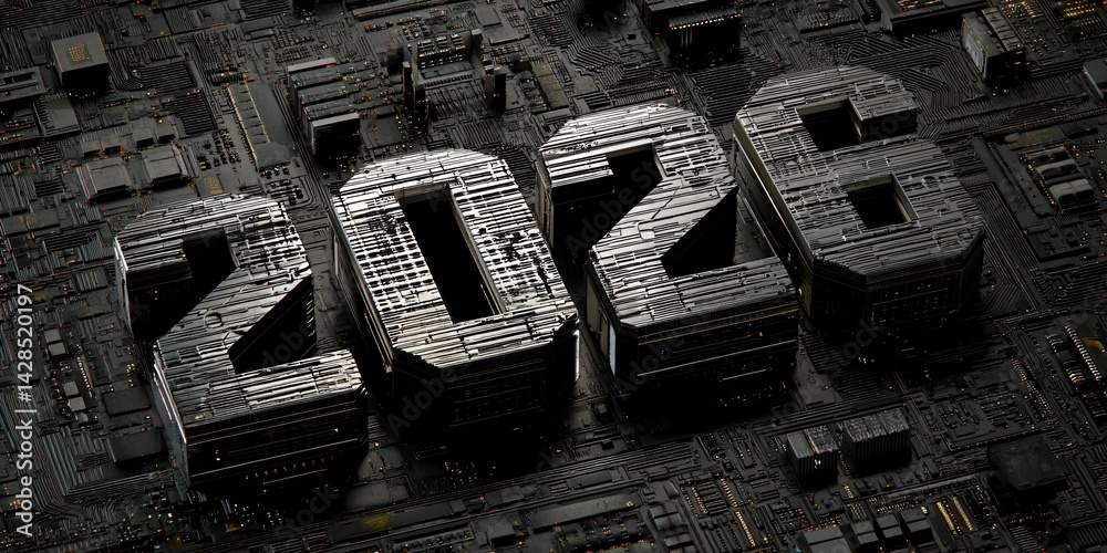 new year 2026 digital background with futuristic circuit board structure