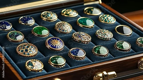 Exquisite buttons in a wooden box