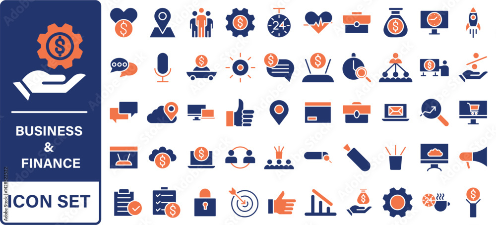 Naklejka premium Business and Finance web icons in line style. Money, bank, contact, infographic. Icon collection. Vector illustration
