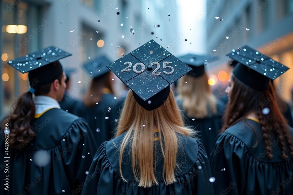 Graduation day success. Celebrating the class of 2025 with confetti and graduation caps.