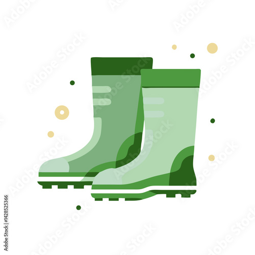 Green rubber boots icon in cartoon gardening style