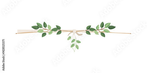 Leaf divider branch icon in green flat botanical style