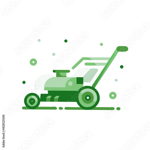 Lawn mower icon in green flat cartoon outdoor style
