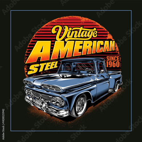 Illustration of a vintage american muscle car
