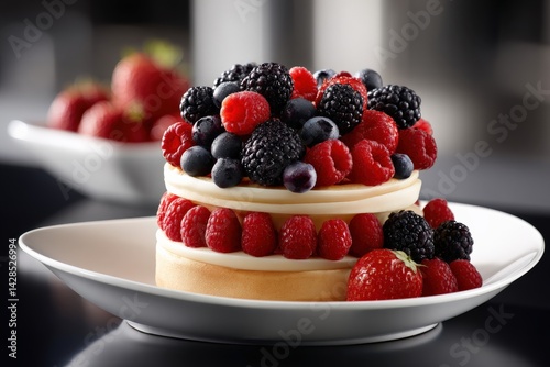Obraz na płótnie Delicious Layered Cake with Fresh Berries on a Elegant Plate w salonie