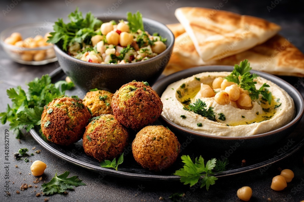 Delicious Middle Eastern Cuisine Featuring Falafel and Hummus