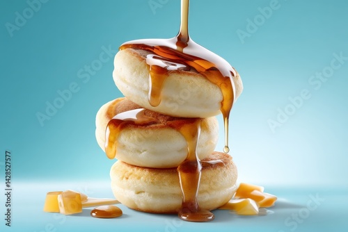 Obraz na płótnie Delicious Pancakes Stacked with Dripping Maple Syrup and Butter w salonie