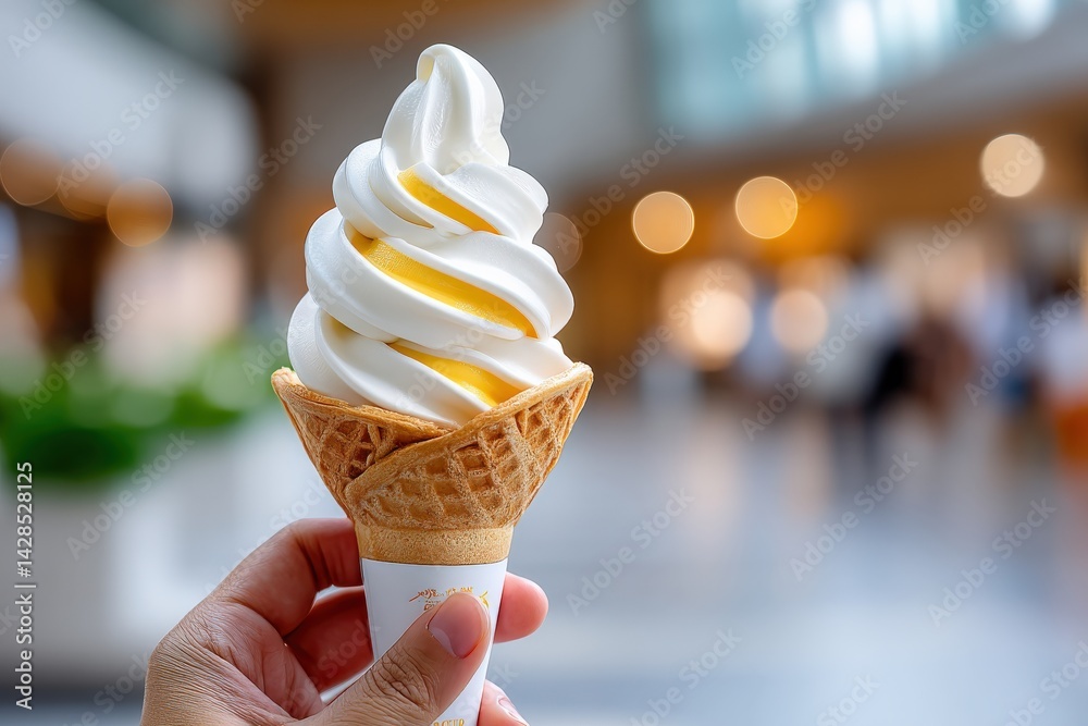 Delicious Soft Serve Ice Cream in Cone with Swirls and Toppings