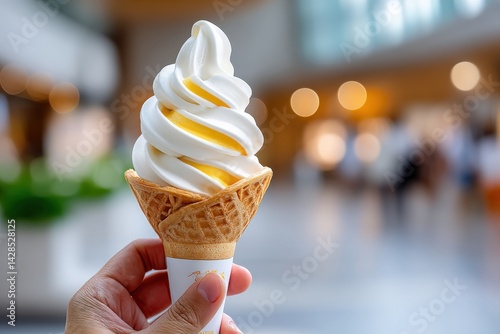 Delicious Soft Serve Ice Cream in Cone with Swirls and Toppings