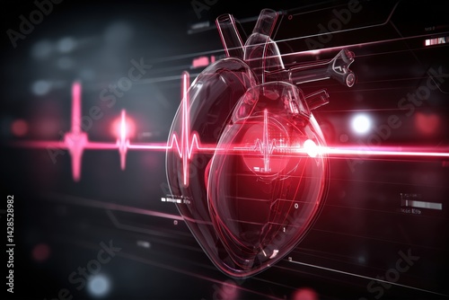 Obraz na płótnie Digital Heart Visualization with EKG Line and Futuristic Elements w salonie