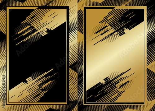Abstract gold and black frames with brushed metallic texture, frame in two versions