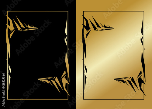 Dynamic abstract gold and black frames with artistic streaks, frame in two versions