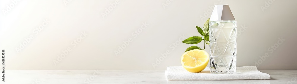 Rejuvenation Through Detox and Nutrient-Rich Wellness Choices, A glass pitcher with lemon and mint on a white surface against a light background.
