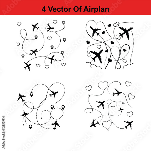 Flying Airplane Destinations Background,
Airplane Pattern - Seamless - Illustration,Air Travel,