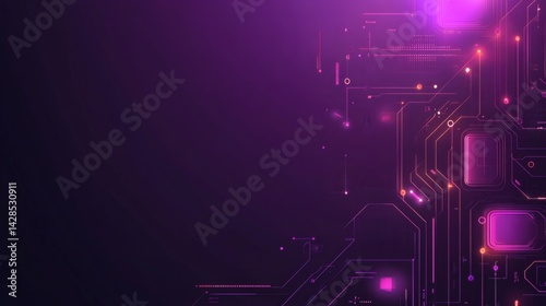 Intricate, glowing circuit board design in a deep purple backdrop.