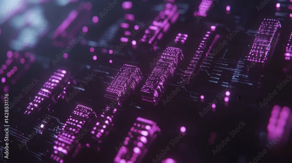 Obraz premium Intricate, digital city structures formed by glowing circuitry.