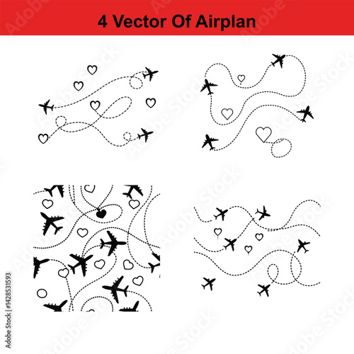 Flying Airplane Destinations Background,
Airplane Pattern - Seamless - Illustration,Air Travel,