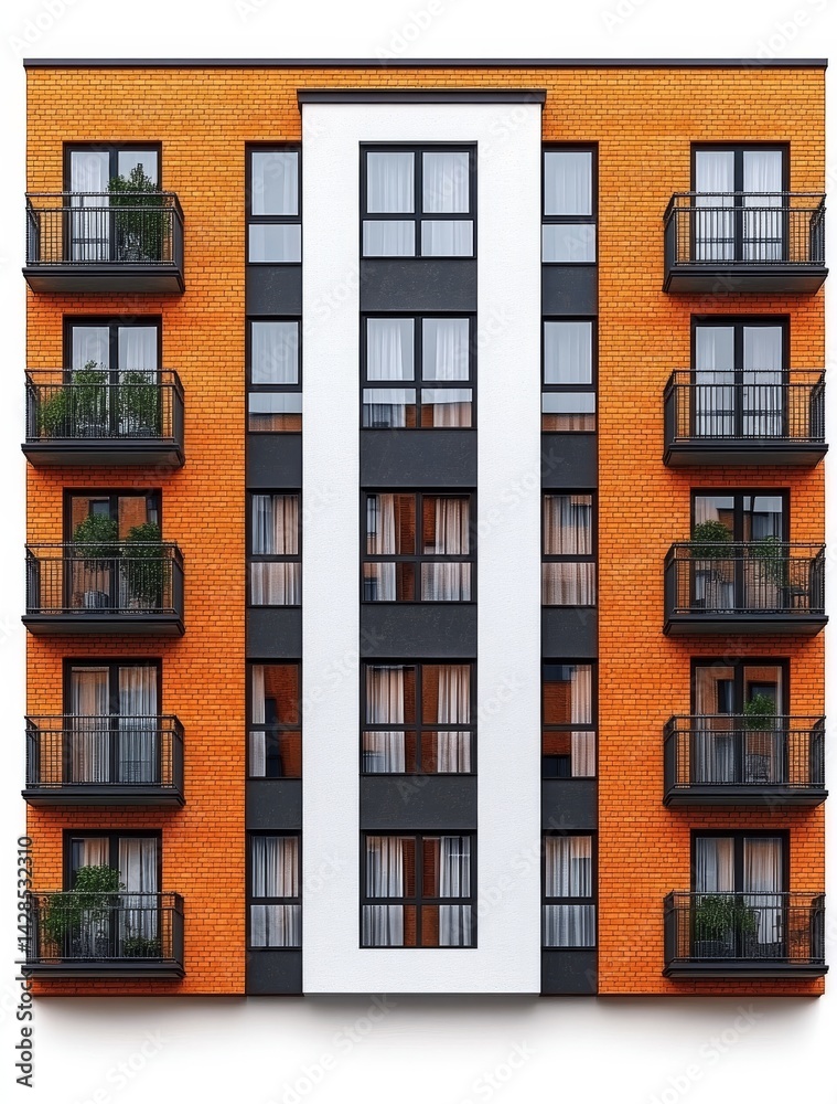 Fototapeta premium At night, a luxury high-rise apartment building is seen on a transparent background