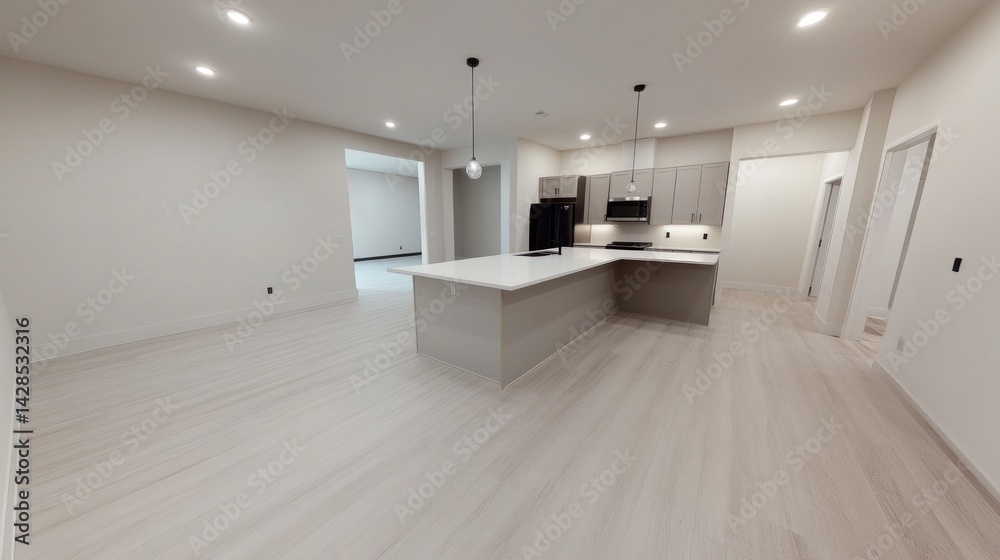 Modern, open-concept kitchen and dining area. Modern, open-concept kitchen and dining area.