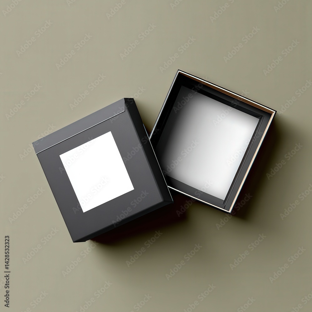 Elegant Black Open Gift Box Mockup on Calm Green Background