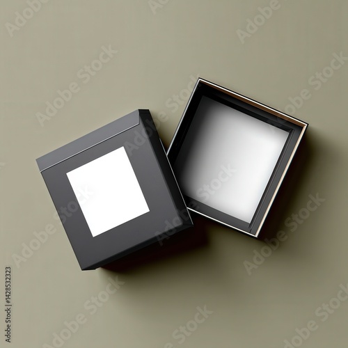 Obraz na płótnie Elegant Black Open Gift Box Mockup on Calm Green Background w salonie