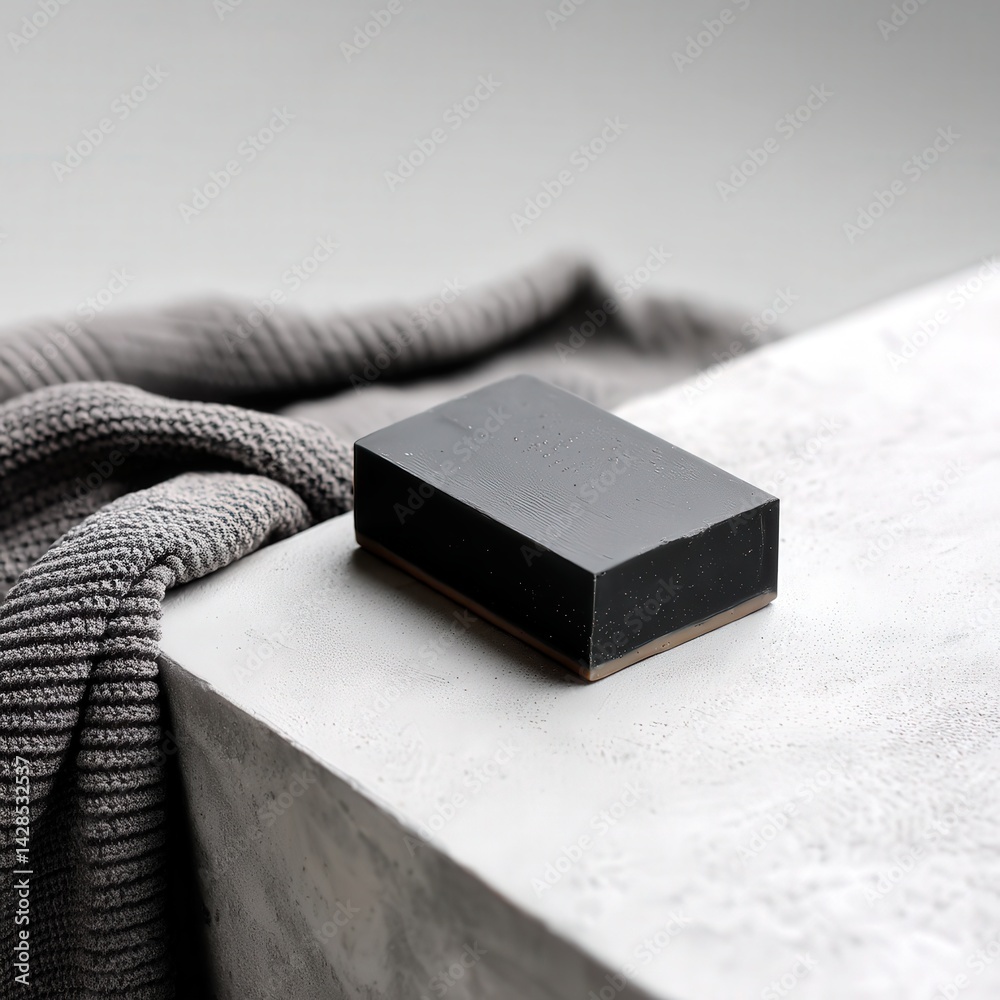 Elegant Black Soap on Textured Surface with Cozy Knit Background