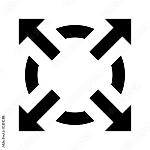 Black arrows pointing outwards from a central circle in a symmetrical arrangement on a white background