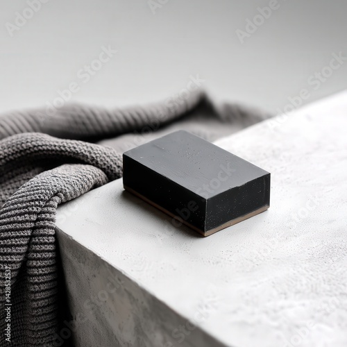Obraz na płótnie Elegant Black Soap on Textured Surface with Cozy Knit Background w salonie