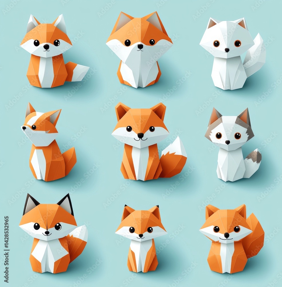Cartoon origami animals such as a rabbit, elephant, swan, butterfly, dog, and fish are showcased in a modern illustration with a sign and isolated symbols Cartoon origami animals such as a rabbit, elephant, swan, butterfly, dog, and fish are showcased in a modern illustration with a sign and isolated symbols