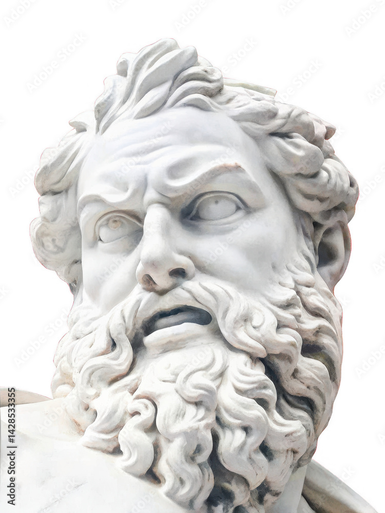 Close-Up of a Majestic Zeus Statue Intense Expression and Sculpting Detail Close-Up of a Majestic Zeus Statue Intense Expression and Sculpting Detail