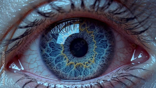 Mesmerizing macro of a human eye with expanding pupil highlighting intricate iris details