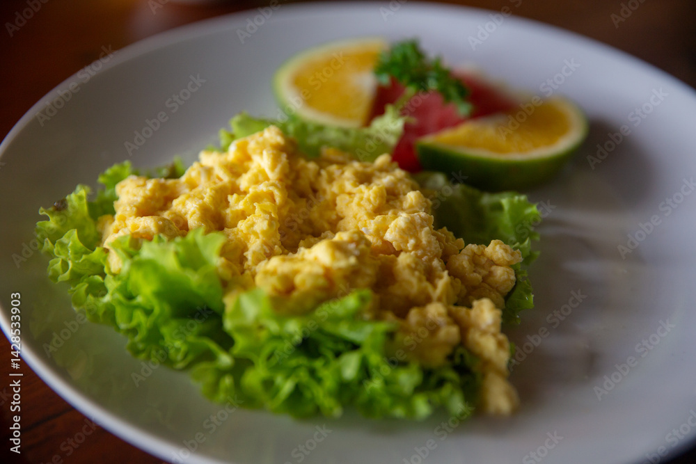 Scrambled eggs with fruit Scrambled eggs with fruit