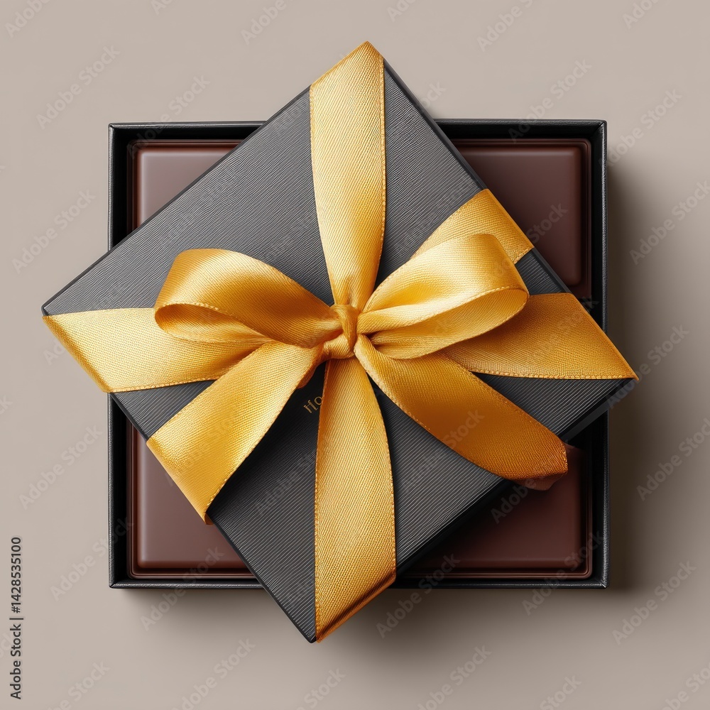 Elegant Gift Box with Yellow Ribbon on Neutral Background