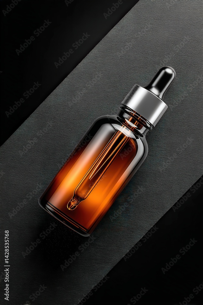 Elegant Glass Dropper Bottle on Dark Background for Aesthetic Use