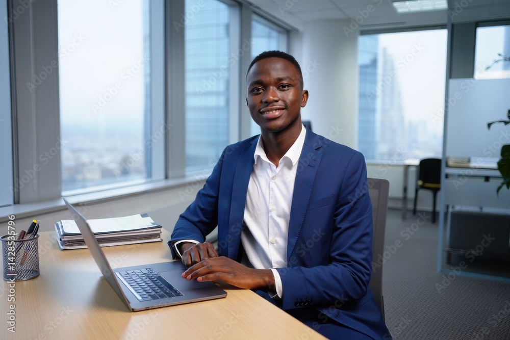 Young african businessman sitting in an office at work