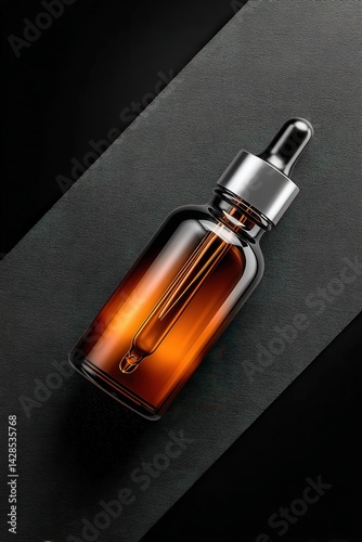 Obraz na płótnie Elegant Glass Dropper Bottle on Dark Background for Aesthetic Use w salonie