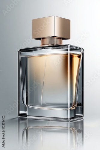 Obraz na płótnie Elegant Glass Perfume Bottle Showcasing Soft Golden Liquid w salonie