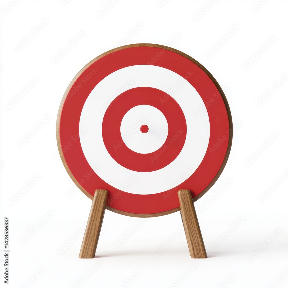 Red and white target on a wooden stand against isolated on a white background Red and white target on a wooden stand against isolated on a white background