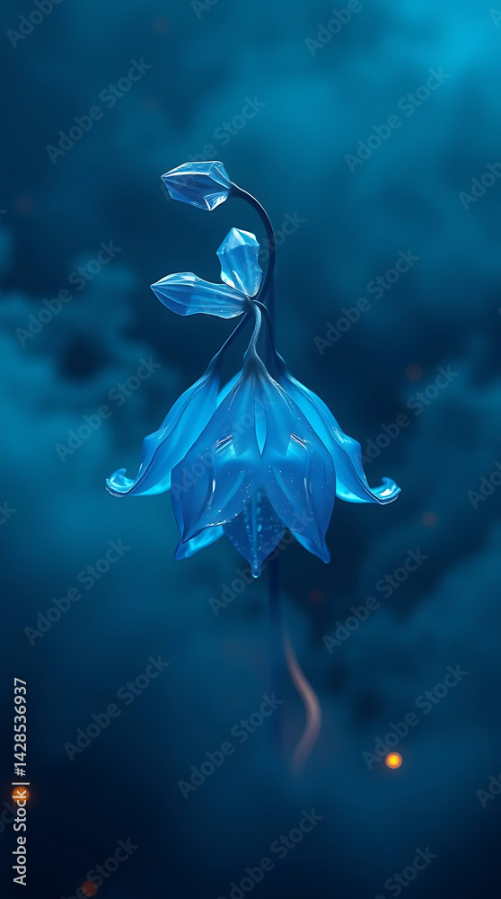 Obraz premium beautiful hyper realistic visual of a crystal bluebell flower, created by generative ai