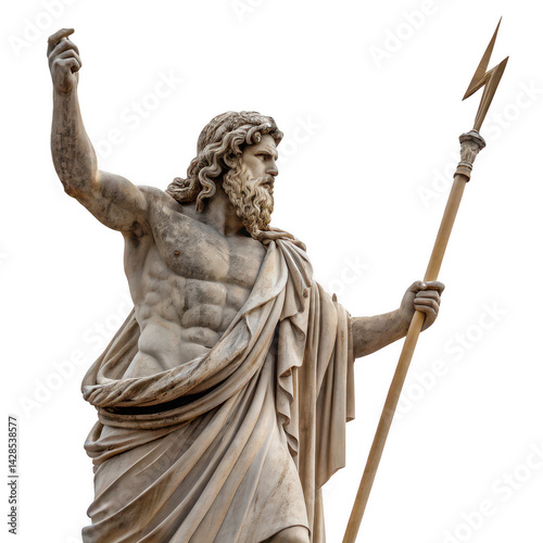 Majestic Marble Statue of Zeus, King of the Gods, Holding his Lightning Bolt