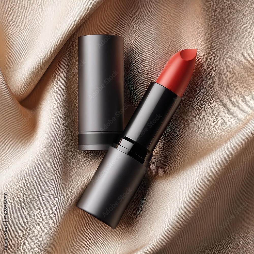 Elegant Red Lipstick on Satin Background for Beauty and Makeup