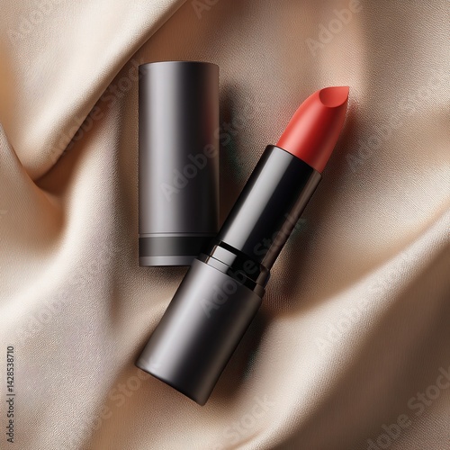 Obraz na płótnie Elegant Red Lipstick on Satin Background for Beauty and Makeup w salonie