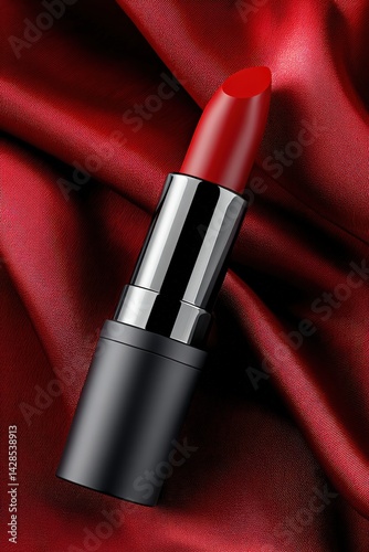 Obraz na płótnie Elegant Red Lipstick on Silk Fabric with Glamorous Texture w salonie