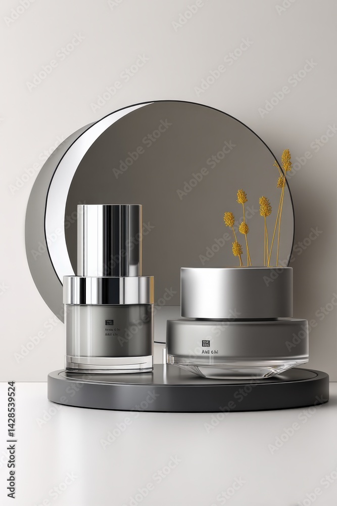 Elegant Skincare Products Displayed on Minimalist Background