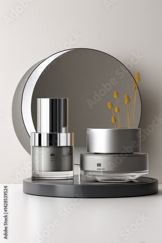 Obraz na płótnie Elegant Skincare Products Displayed on Minimalist Background w salonie