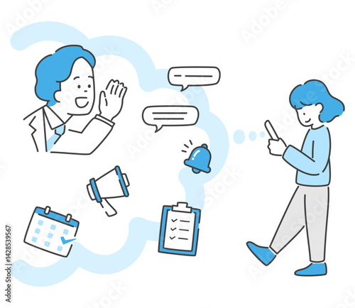 スマホで情報を得る女性のイラスト　ベクター
