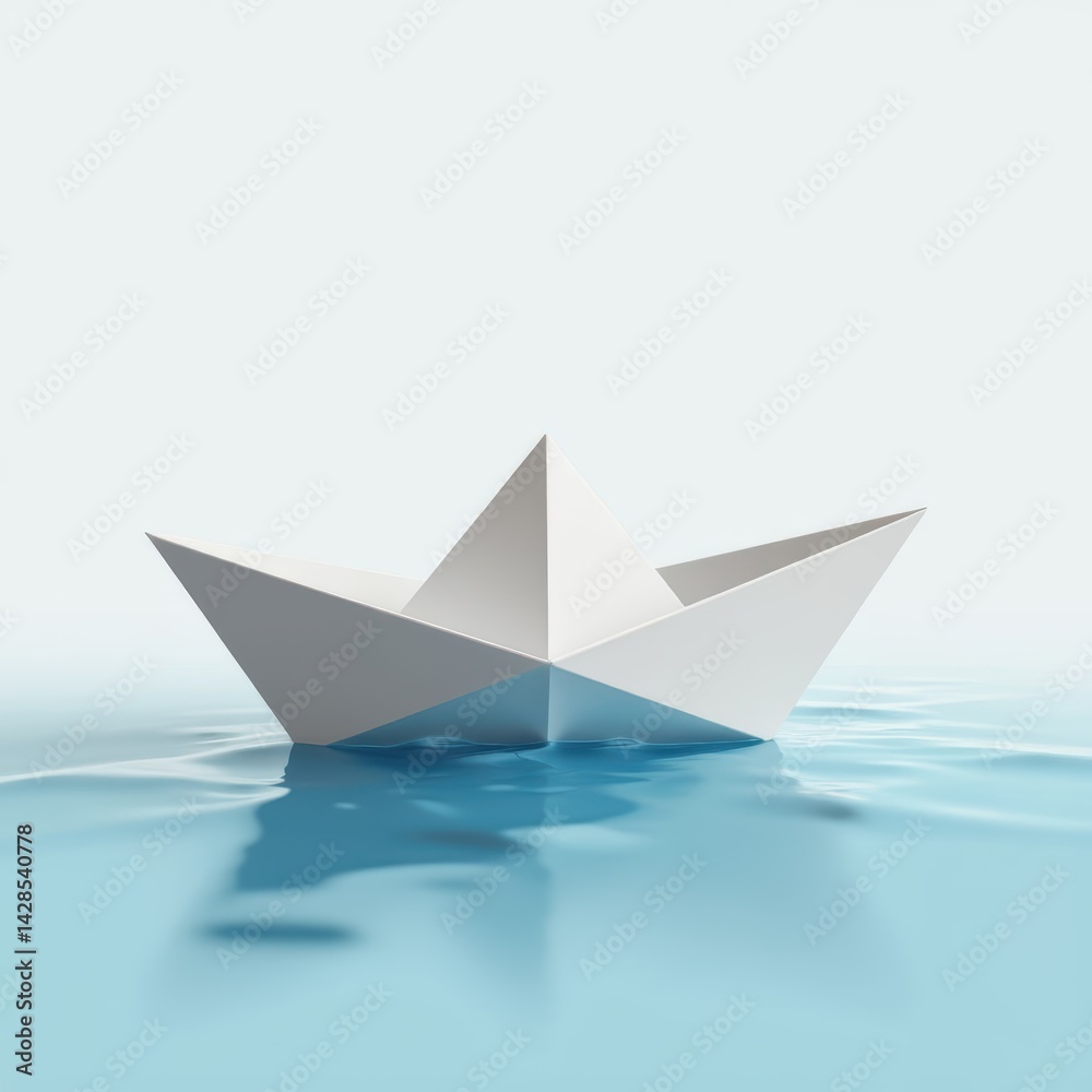 Elegant paper boat drifting gently on a serene blue water surface under a clear sky at midday Generative AI Elegant paper boat drifting gently on a serene blue water surface under a clear sky at midday Generative AI