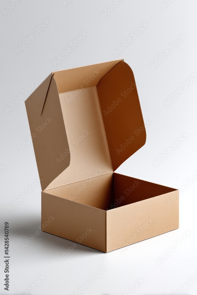 Empty Brown Paper Box with Open Lid for Packaging and Storage